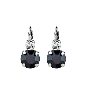 Lovable Double Stone Leverback Earrings in \"Checkmate\" - Rhodium