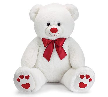 35\" White Bear With Red Hearts