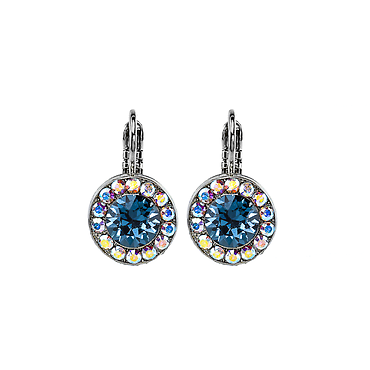 Lovable Pave Leverback Earrings in \"Mood Indigo\" - Rhodium